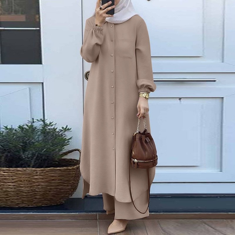 Embroidery Kaftan - Dress Solid Color Dubai Turkish Muslim