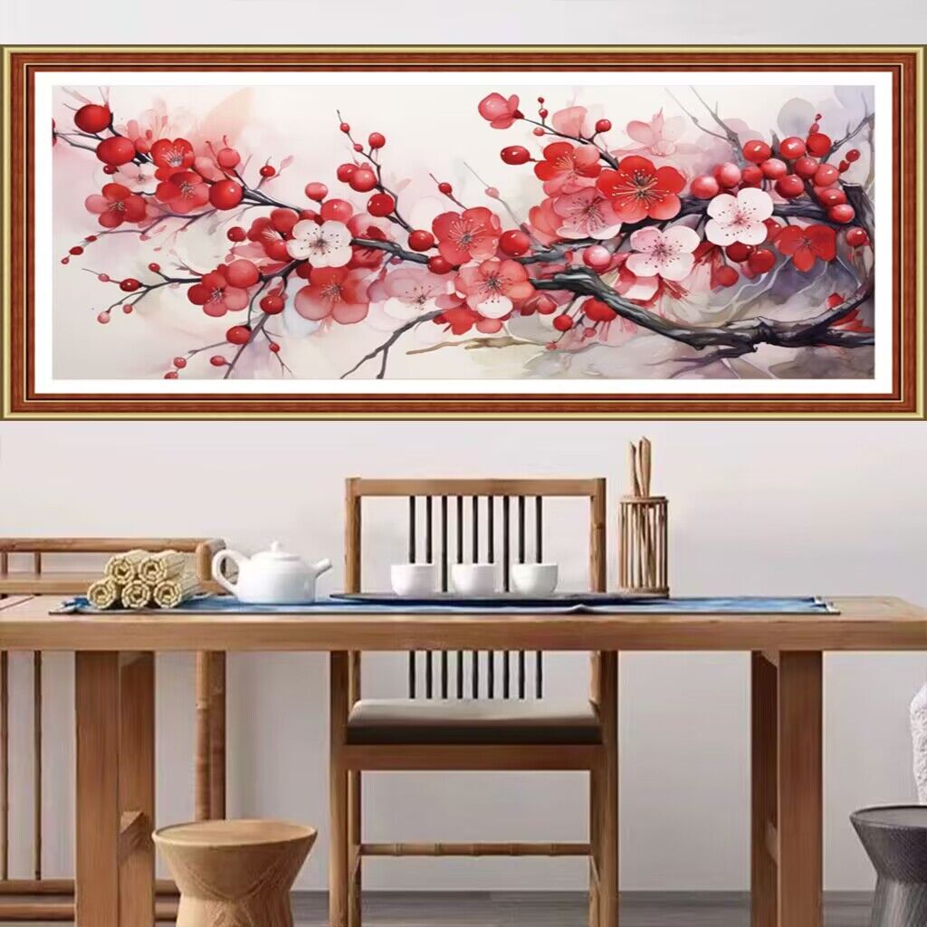 Embroidery Job - 9ct 110x50cm Red Flowers Embroidery DIY