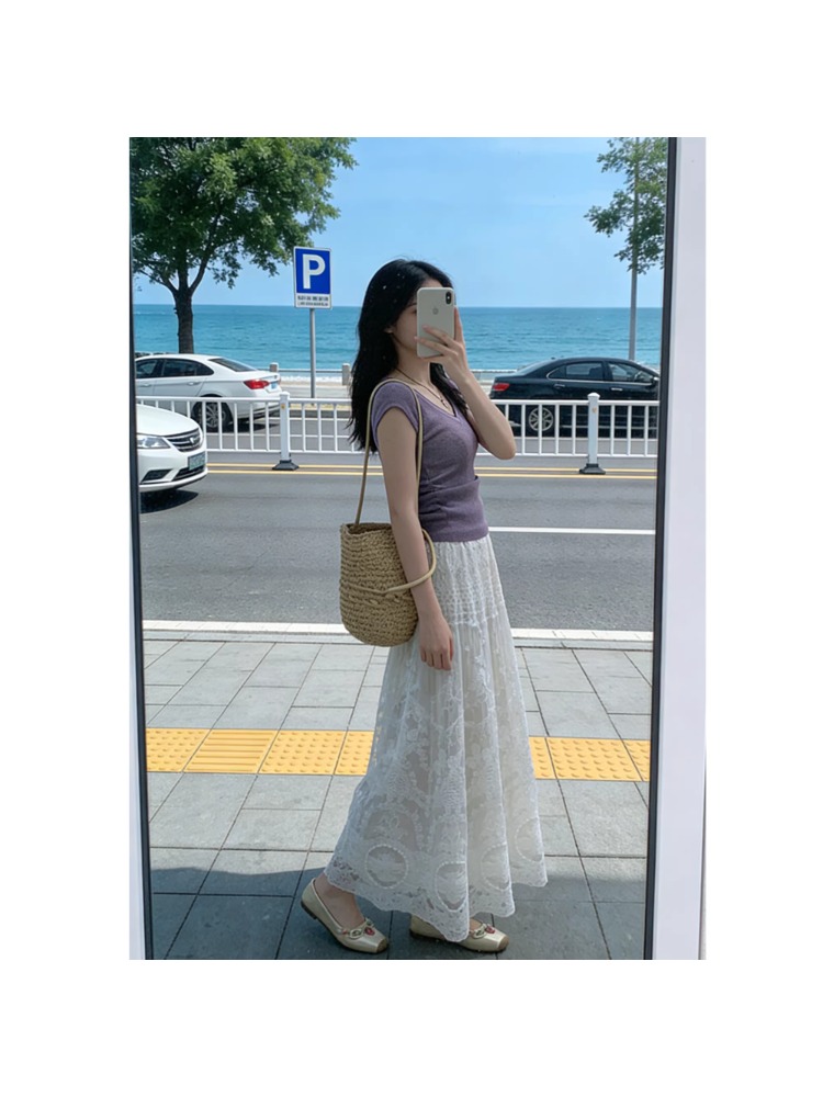 Embroidery Skirt - plus Size Lace Trim Mesh Half