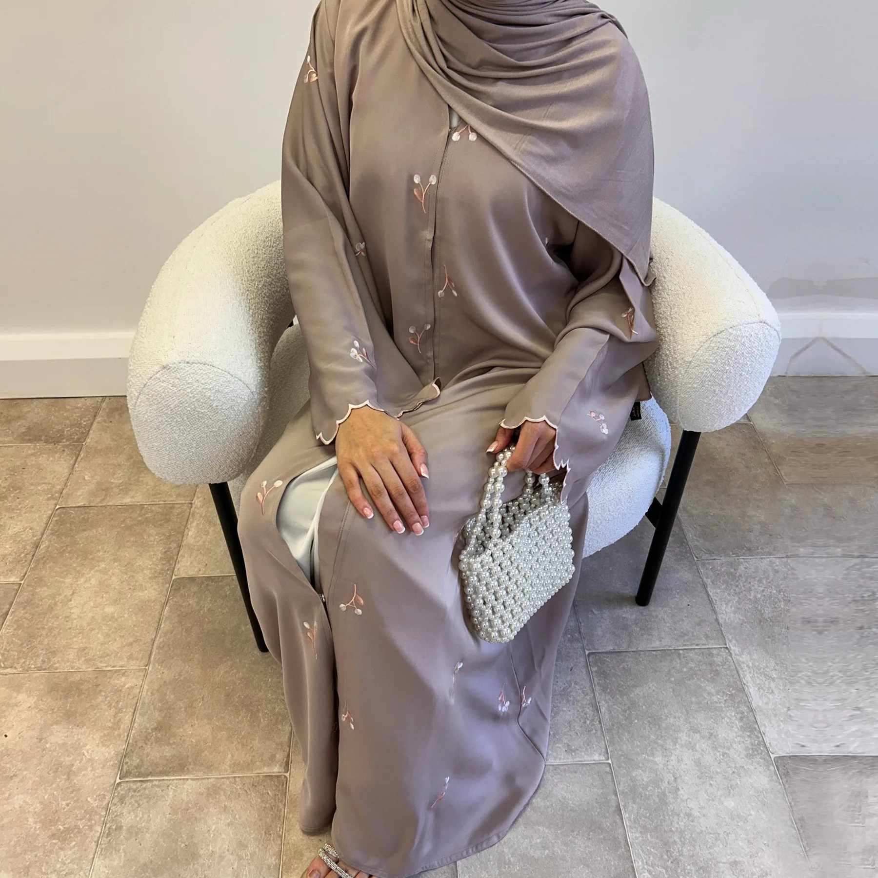 Embroidery Kaftan - Eid Women Embroidery Abaya Muslim Cardiagn