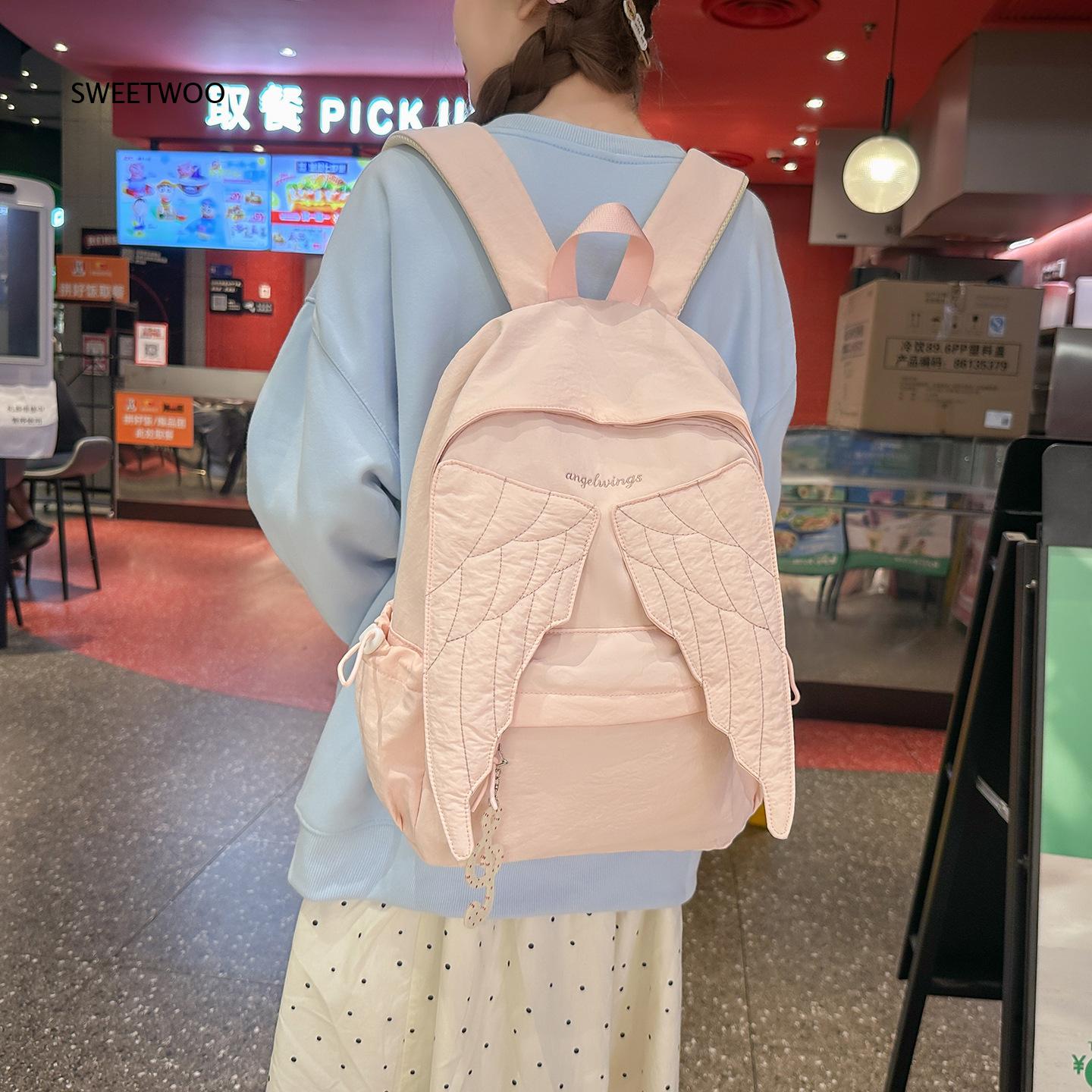 Embroidery Quilting - Women Pink Angel Wings Rucksack Quilted