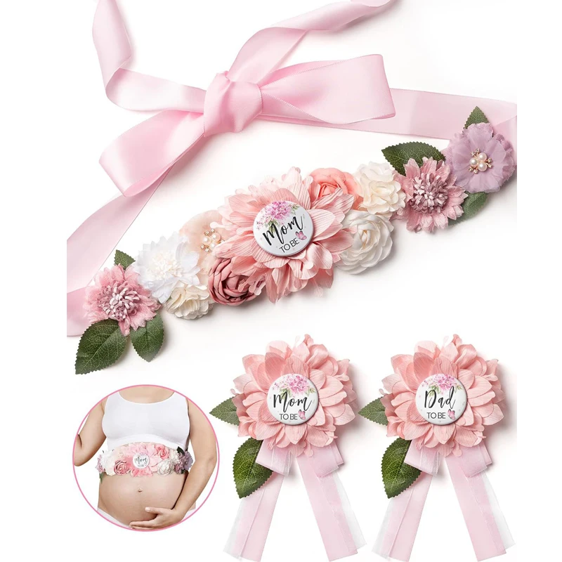 Embroidery Kaftan - Flower Sash Set-Baby Shower Mom to