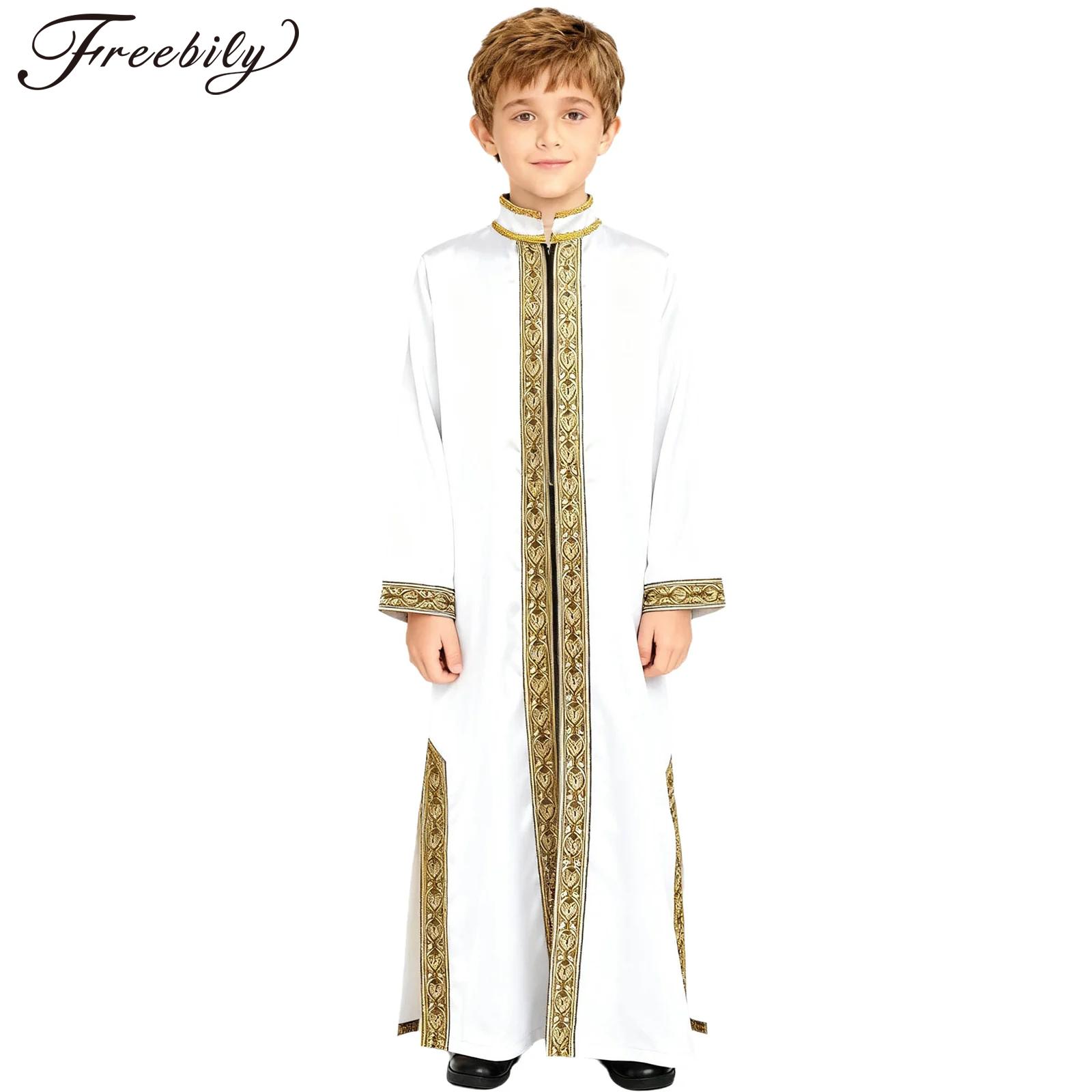 Embroidery Kaftan - Boys Gold Embroidery Maxi Muslim Thobe