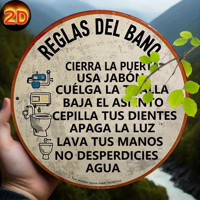 Embroidery Water - 2D Flat, 1pc Spanish Bathroom Rules