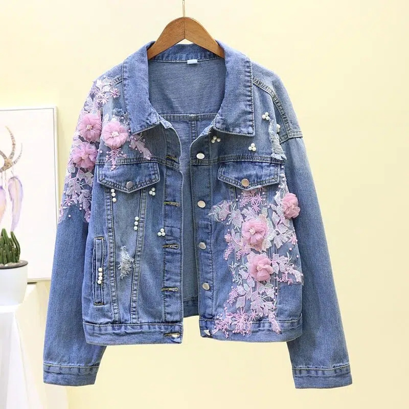 Embroidery Jeans Sakura - 2022 New Embroidery Denim Short Jacket