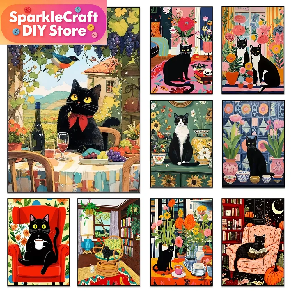 1pc frameless Cartoon Black Ca - огляд і ціна Embroidery Room