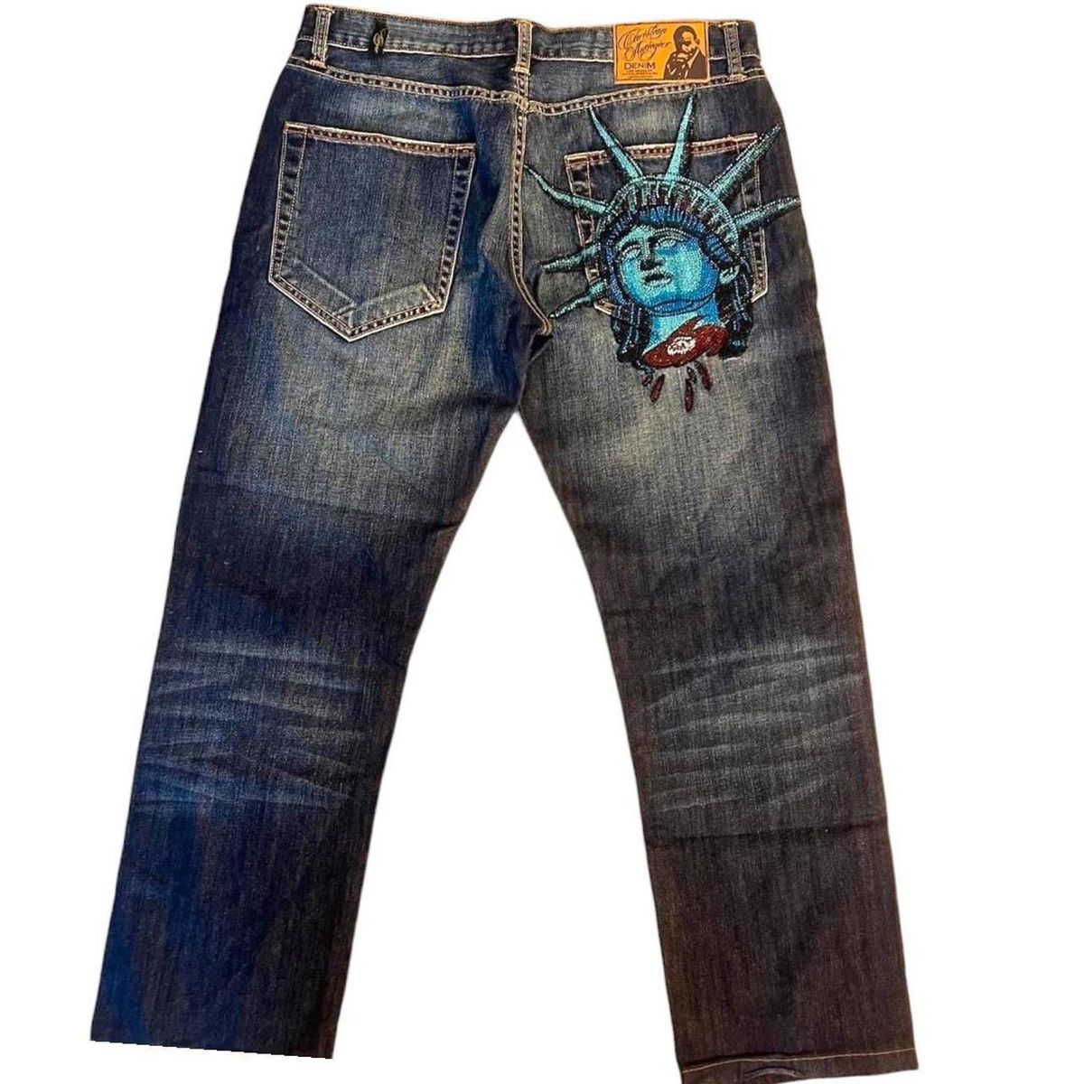 Y2k 2000s Statue of Liberty Di - огляд і ціна Embroidery Jeans Sakura