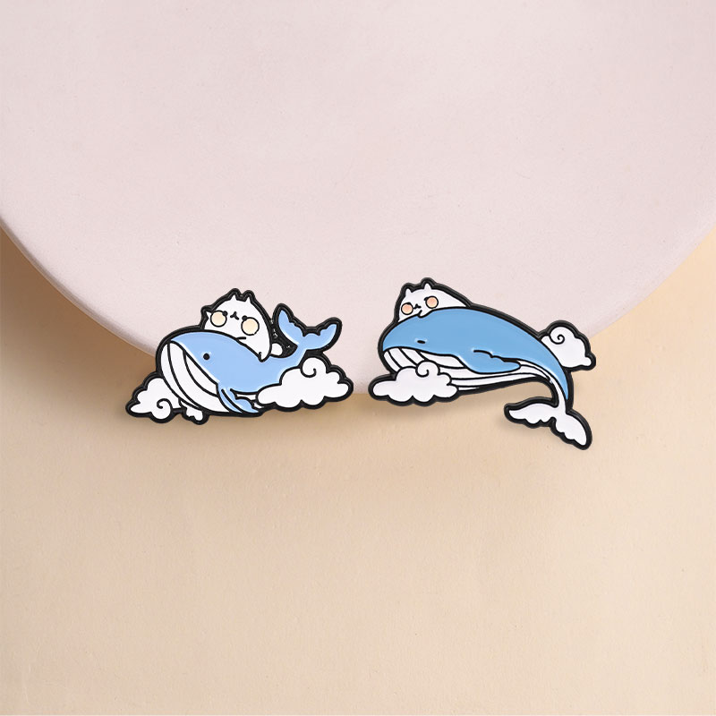 Cute Cat Ride Blue Whale Ename - огляд і ціна Embroidery Whale