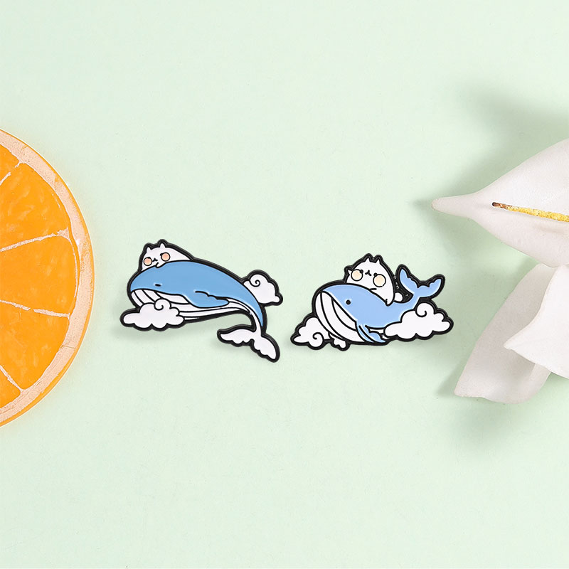 Cute Cat Ride Blue Whale Ename - огляд і ціна Embroidery Whale
