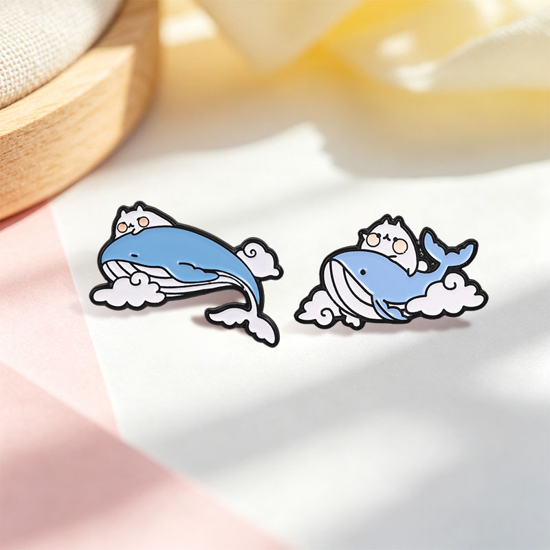 Cute Cat Ride Blue Whale Ename - огляд і ціна Embroidery Whale