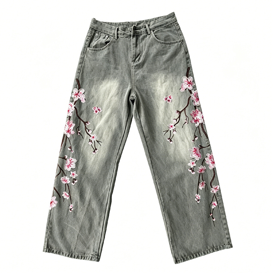 High Waist Loose Straight Leg  - огляд і ціна Embroidery Jeans Sakura
