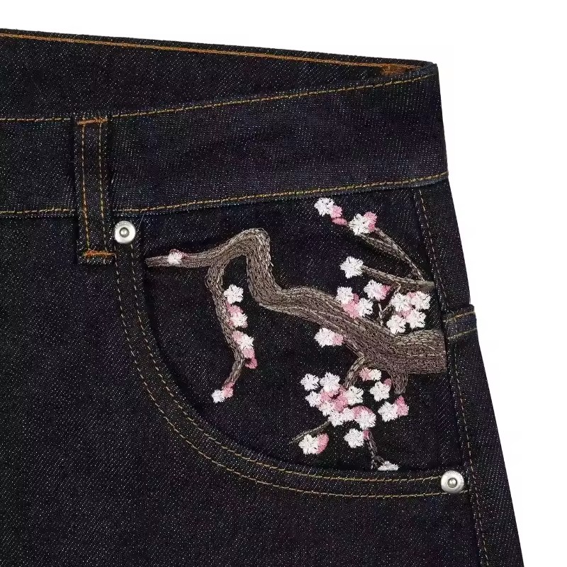 Y2K Mens Womens Harajuku Hip H - огляд і ціна Embroidery Jeans Sakura