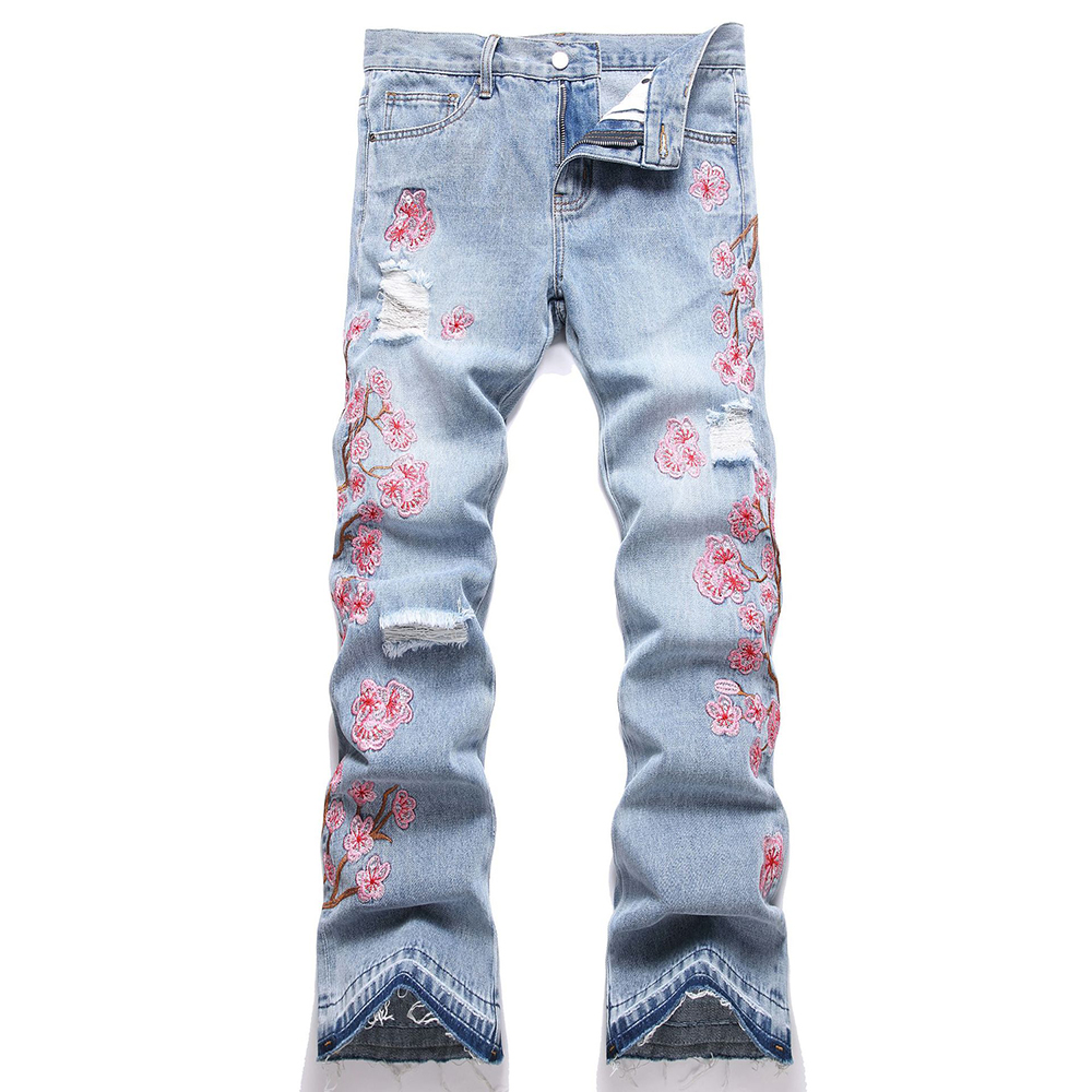Men Flower Embroidery Denim Je - огляд і ціна Embroidery Jeans Sakura